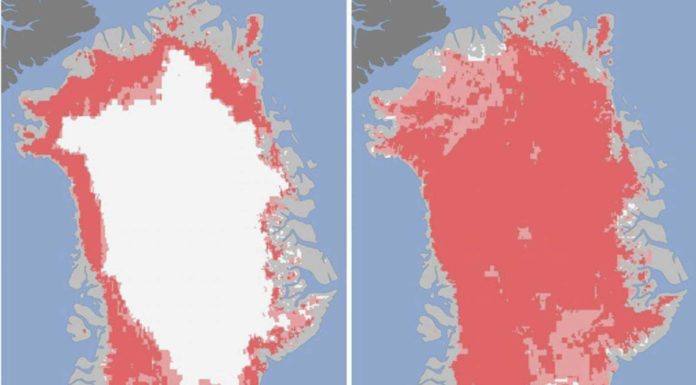 Casi todo el hielo superficial de Groenlandia se derrite en solo cuatro días