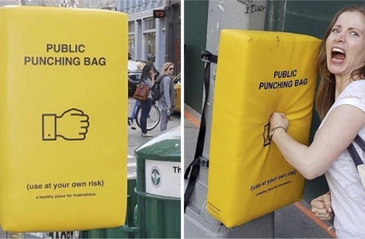 Insólito: en Manhattan instalaron sacos de boxeo para aliviar el estrés de la ciudad