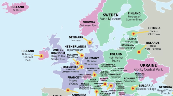 Crean un mapa con las atracciones turísticas más visitadas de cada país