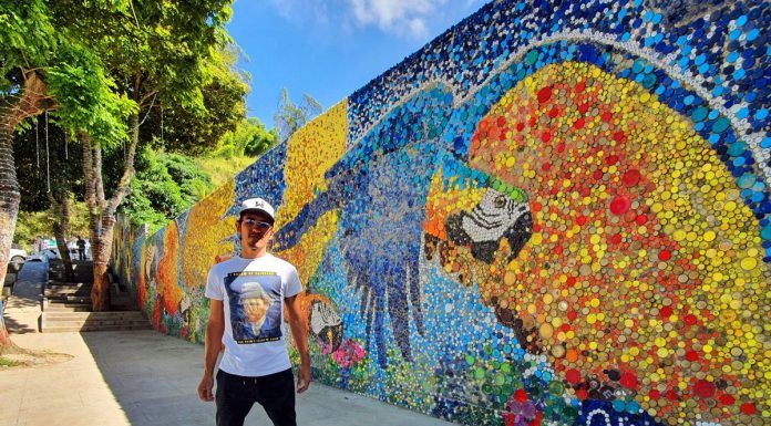 Con 200 mil tapas recicladas joven artista creó uno de los murales ecológico más grande de Latinoamérica