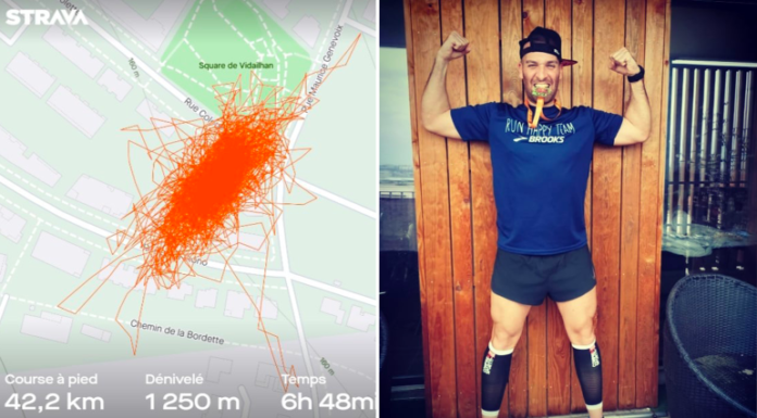 Cuarentena: Francés corre una maratón de 42 km en su balcón