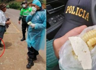 Huancayo: Poblador de Cullhuas se acercó con su pequeña olla a repartir choclo con queso a policías