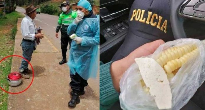 Huancayo: Poblador de Cullhuas se acercó con su pequeña olla a repartir choclo con queso a policías