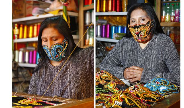 Bordadores de Puno confeccionan mascarillas con temática de la Candelaria
